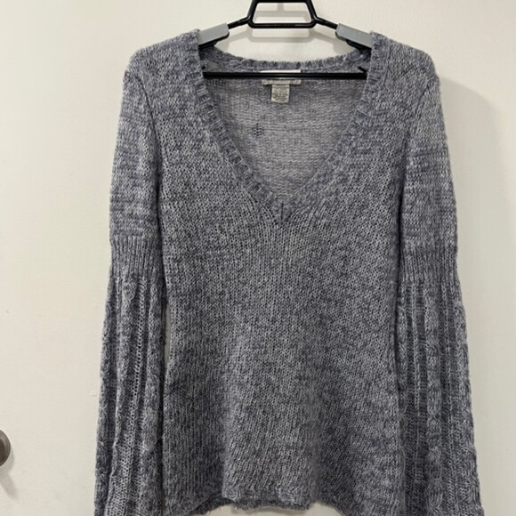Next Era Couture Gray VNeck Pullover Mohair Ramie Wool Bell Sleeve Sweater Sz M - Picture 11 of 12